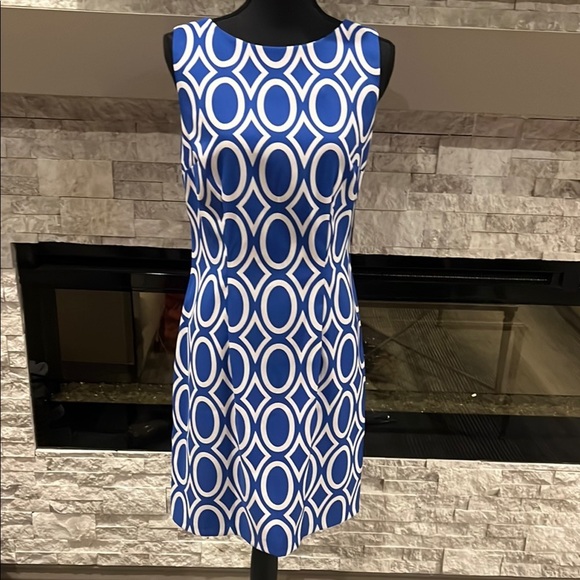 Alyx Blue and White Sleeveless Sheath Mini Dress size 10 - Picture 1 of 10